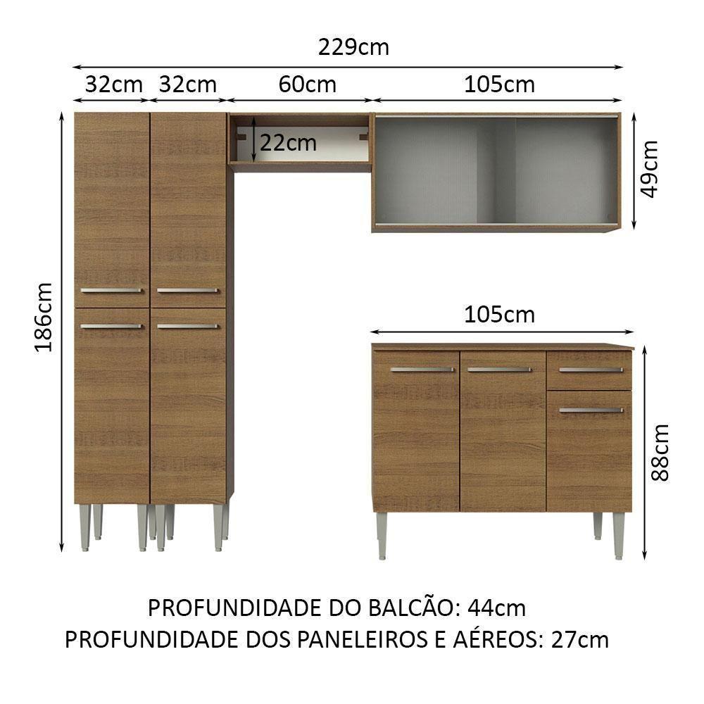 Armário De Cozinha Completa 229Cm Madesa 05 Rustic - 9