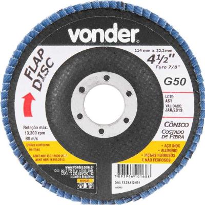 Flap Disc 4.1-2" G50 Costado Fibra Cônico Para Aço Carb E Inox