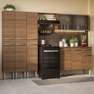 Armário de Cozinha Completa Emilly 10 Portas 1 Gaveta MDP 261cm Marrom