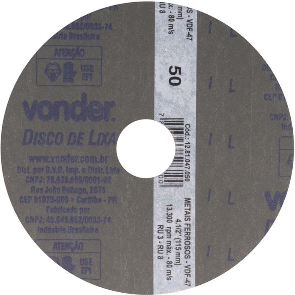 Disco Lixa Fibra 115mm G50 Dvf47 10 Peças - Vonder - 3