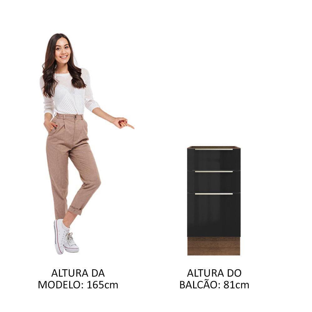 Balcão Lux 40cm 3 Gavetas Rustic Preto - 2