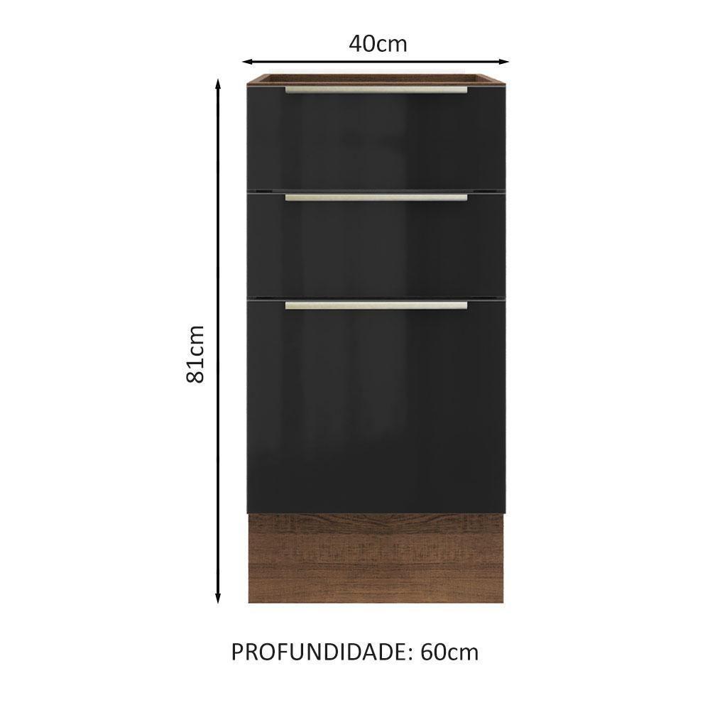Balcão Lux 40cm 3 Gavetas Rustic Preto - 3