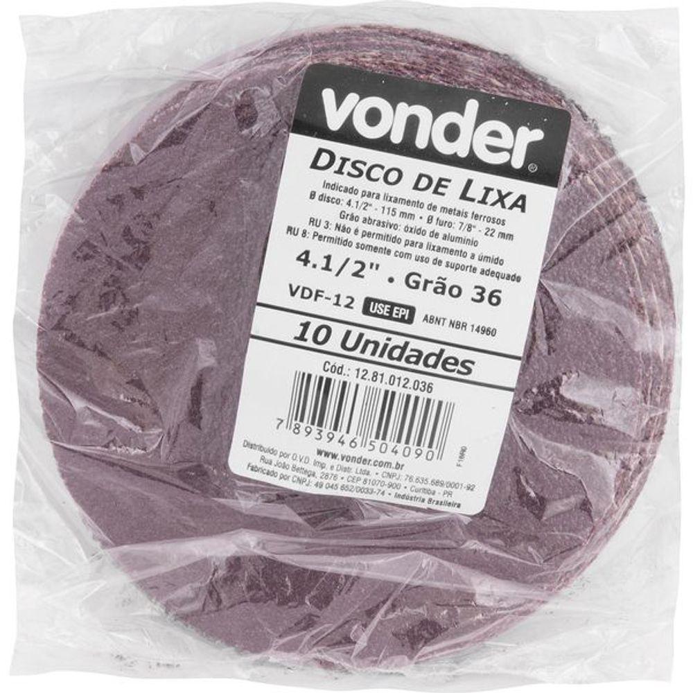 Disco Lixa Fibra 115mm G36 Dvf12 10 Peças - Vonder - 4