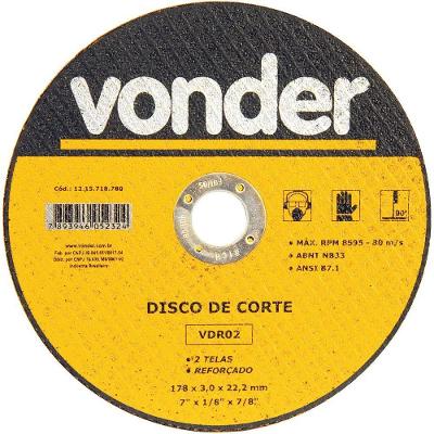 Disco Corte 177,8x3,0x22,22 2 Telas Aço Carbono Vdr0 Vonder