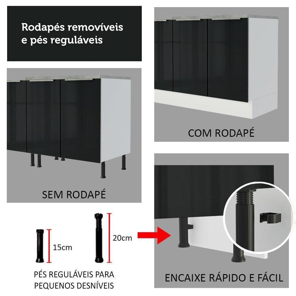 Balcão Madesa 70 Cm 2 Portas - Com Tampo Branco/Preto - 3