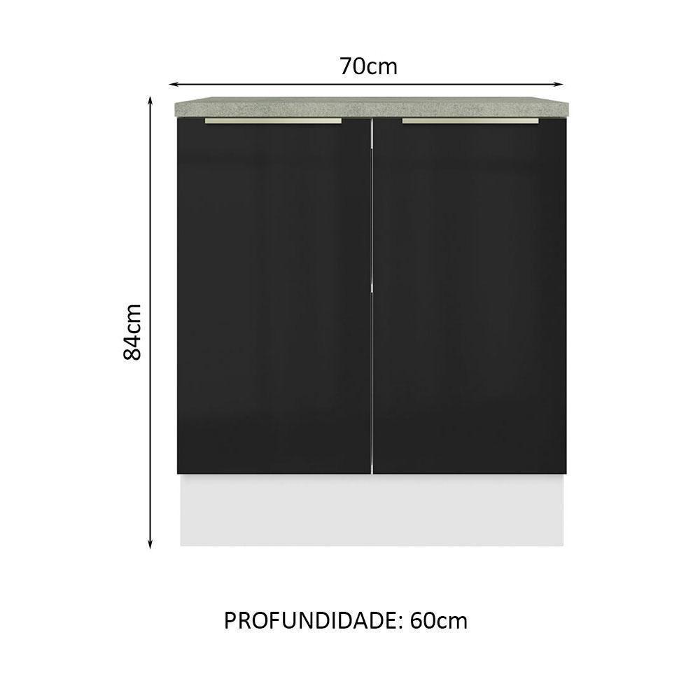 Balcão Madesa 70 Cm 2 Portas - Com Tampo Branco/Preto - 10