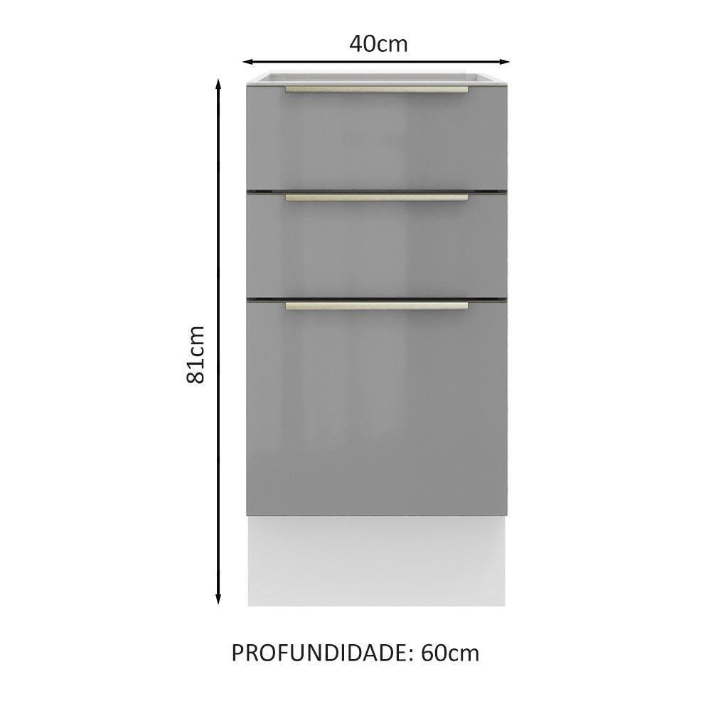 Balcão Lux 40cm 3 Gavetas Branco Cinza - 2