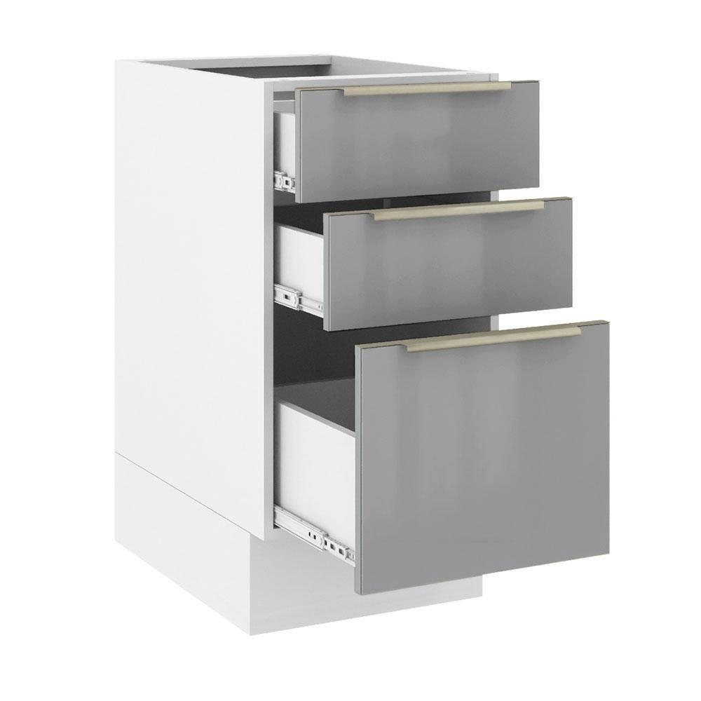 Balcão Lux 40cm 3 Gavetas Branco Cinza - 9