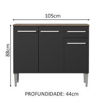 Balcão Gabinete Madesa Emilly 3 Portas 1 Gaveta Rustic Preto - 5