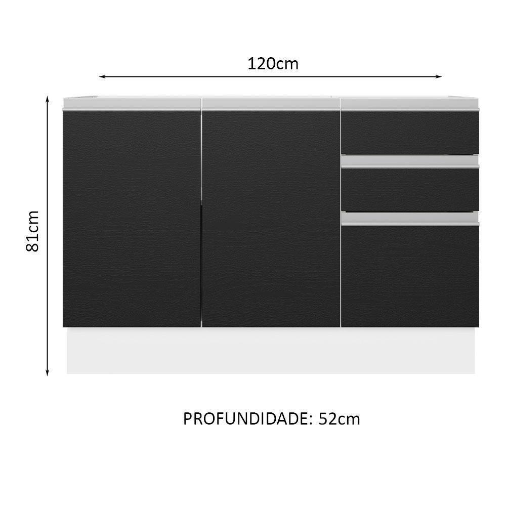 Balcão Gabinete De Pia Mdf 120 Cm 3 Portas 2 Gavetas Branco - 10