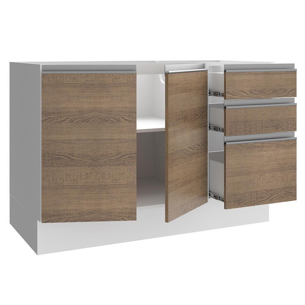 Balcão de Pia Glamy Branco/Rustic 2 Portas 3 Gavetas Madesa - 8