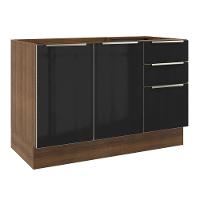 Balcão Gabinete de Pia 120cm 2 Portas 3 Gavetas Rustic Preto - 1