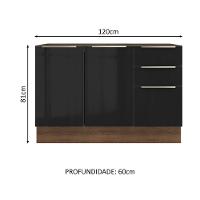 Balcão Gabinete de Pia 120cm 2 Portas 3 Gavetas Rustic Preto - 2