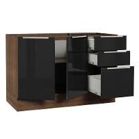 Balcão Gabinete de Pia 120cm 2 Portas 3 Gavetas Rustic Preto