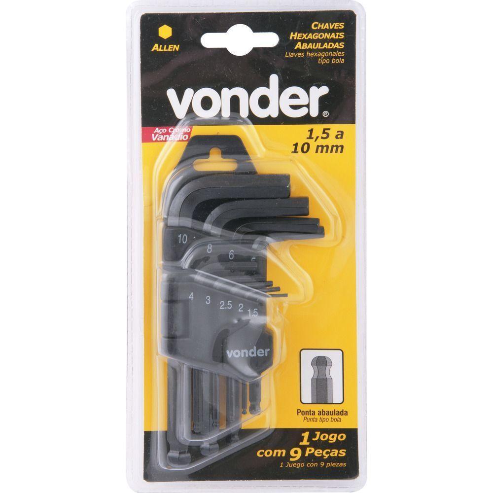 Jogo Chave Allen 1,5-10,0mm Tipo L Abaulada Curta Vonder - 2