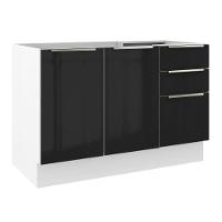 Balcão Gabinete de Pia 120cm 2 Portas 3 Gavetas Branco Preto - 1