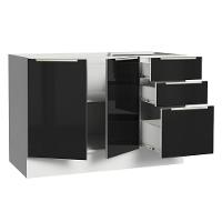 Balcão Gabinete de Pia 120cm 2 Portas 3 Gavetas Branco Preto - 3