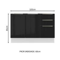Balcão Gabinete de Pia 120cm 2 Portas 3 Gavetas Branco Preto - 7