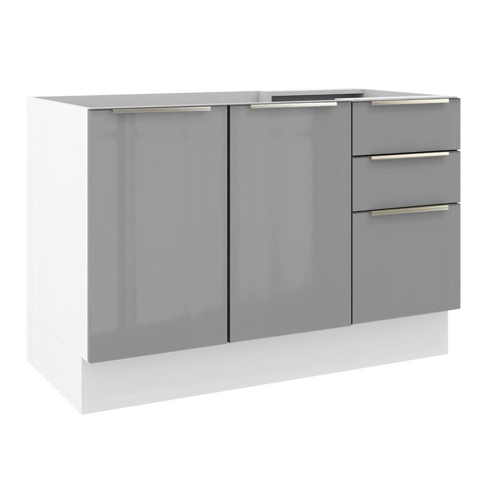 Balcão Gabinete de Pia 120cm 2 Portas 3 Gavetas Branco Cinza - 1