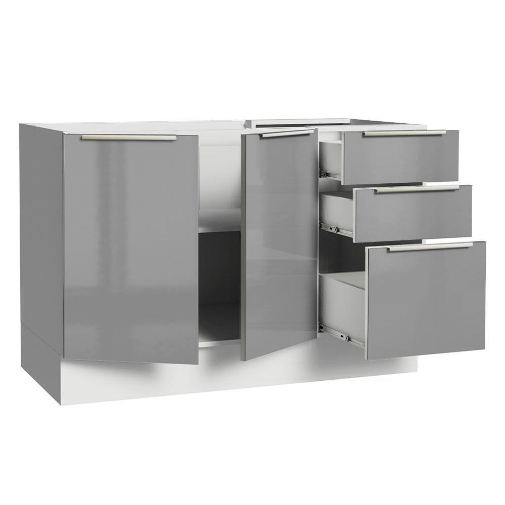 Balcão Gabinete de Pia 120cm 2 Portas 3 Gavetas Branco Cinza - 4