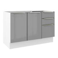 Balcão Gabinete de Pia 120cm 2 Portas 3 Gavetas Branco Cinza - 1