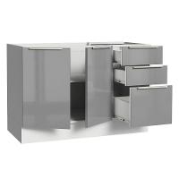 Balcão Gabinete de Pia 120cm 2 Portas 3 Gavetas Branco Cinza