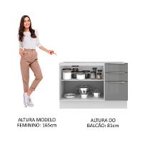 Balcão Gabinete de Pia 120cm 2 Portas 3 Gavetas Branco Cinza - 6