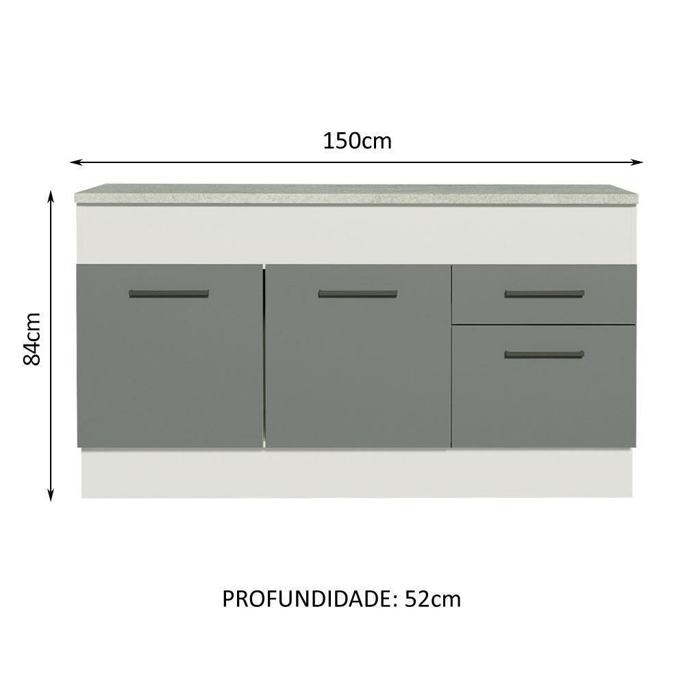 Balcão De Pia 150 Cm 2 Portas E 2 Gavetas Branco/Cinza - 9