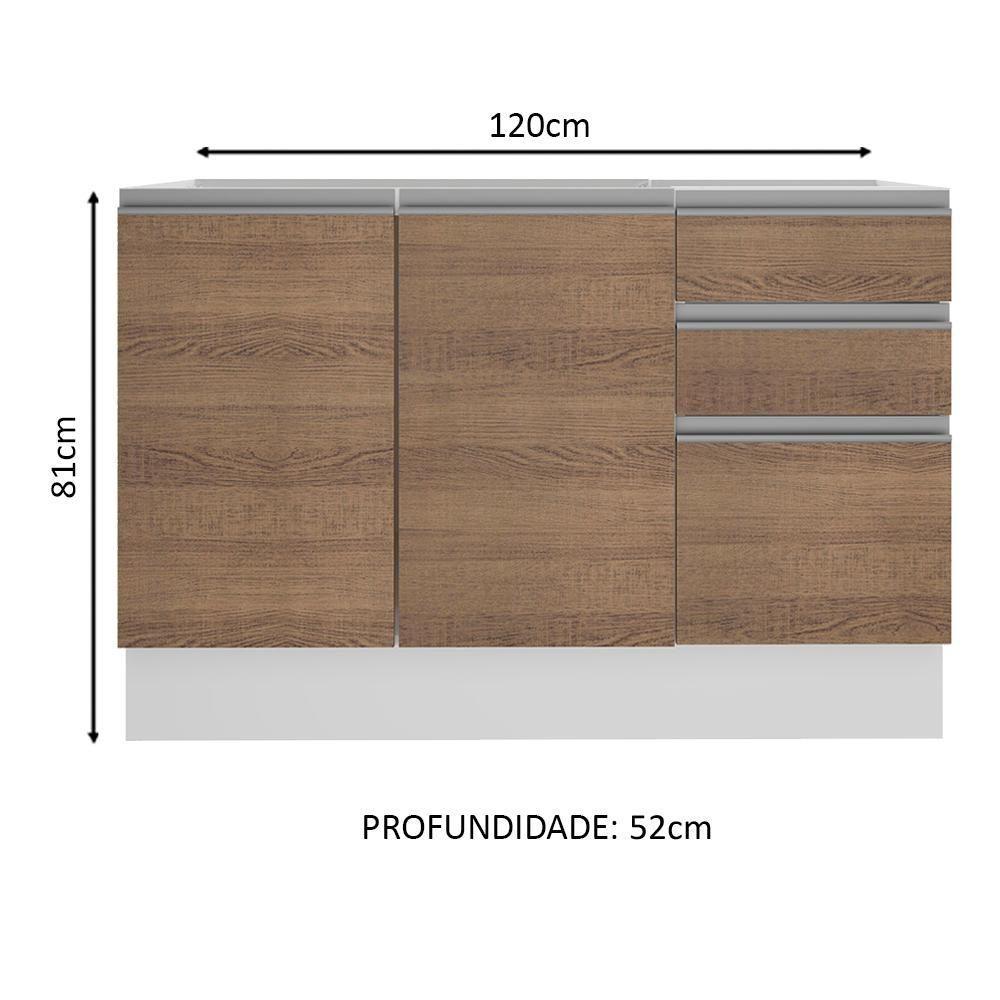 Balcão de Pia Acordes Glamy 120cm MDF 3 Portas Rustic Madesa - 6