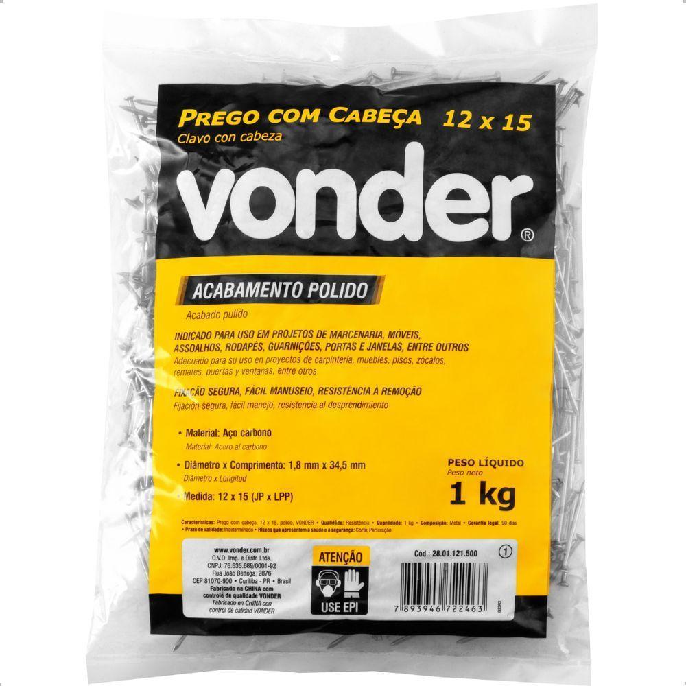 Prego Com Cabeça 12 X 15 Polido 1 Kg Vonder - 1