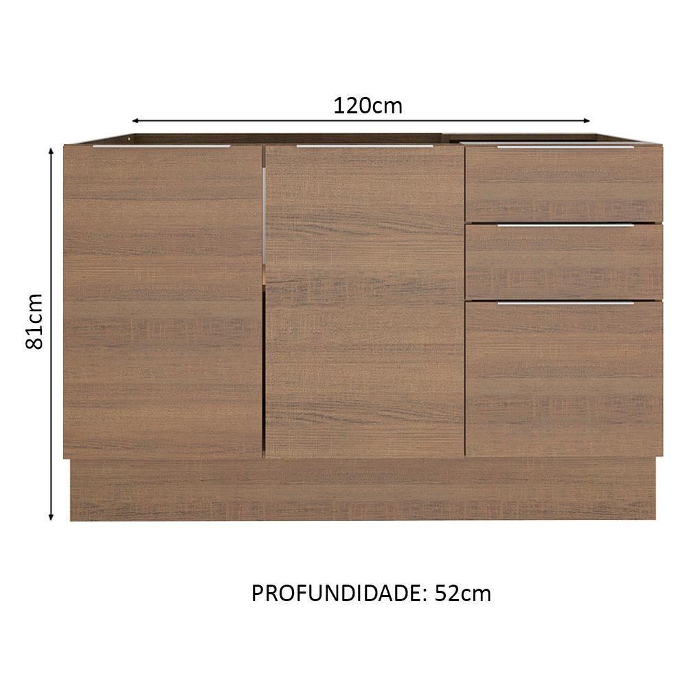 Balcão de Pia Stella 2 Portas 3 Gavetas Rustic Madesa - 7