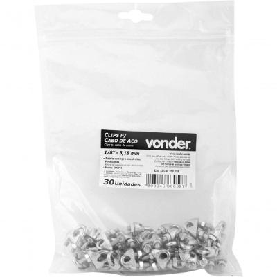 Clips Para Cabo De Aço 1-8''3,18 Mm Cartela Com 30 Peças Vonder