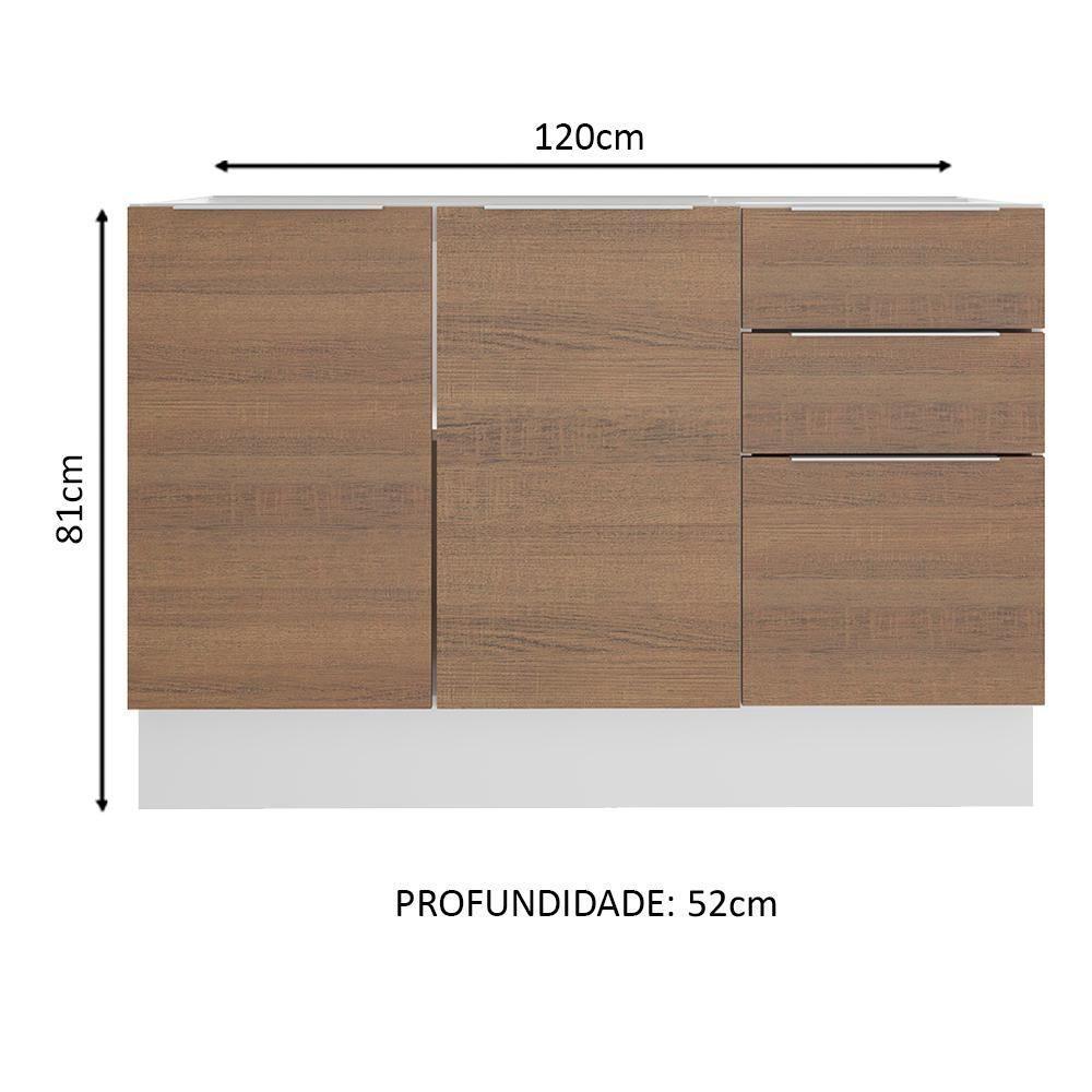 Balcão de Pia Stella 2 Portas 3 Gavetas Branco/rustic Madesa - 7