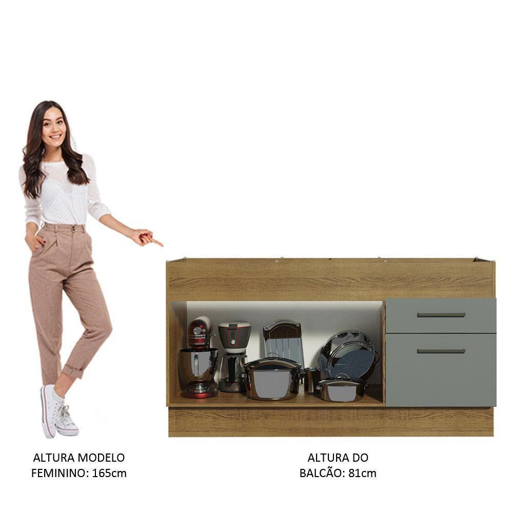 Balcão De Pia 150 Cm 2 Portas E 2 Gavetas Rustic/Cinza - 7