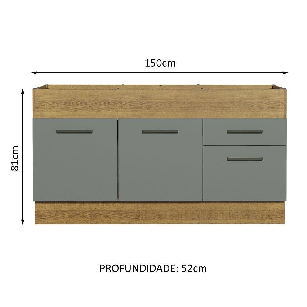 Balcão De Pia 150 Cm 2 Portas E 2 Gavetas Rustic/Cinza - 9
