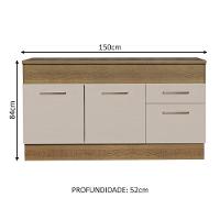 Balcão De Pia 150 Cm 2 Portas E 2 Gavetas (com Tampo) Rustic/crema Agata Madesa Rustic/crema - 3