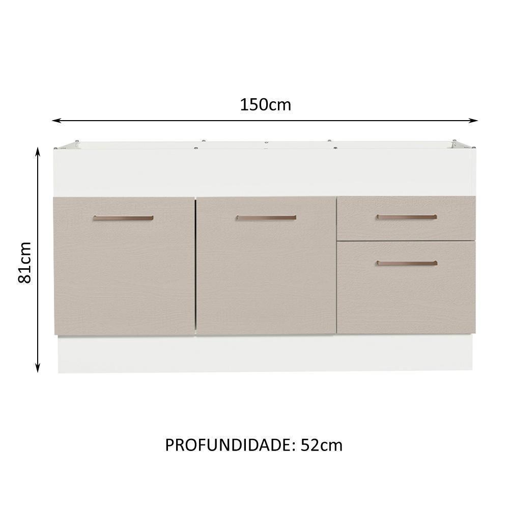 Balcão De Pia 150 Cm 2 Portas E 2 Gavetas (sem Tampo E Pia) Branco/crema Agata Madesa Branco/crema - 9