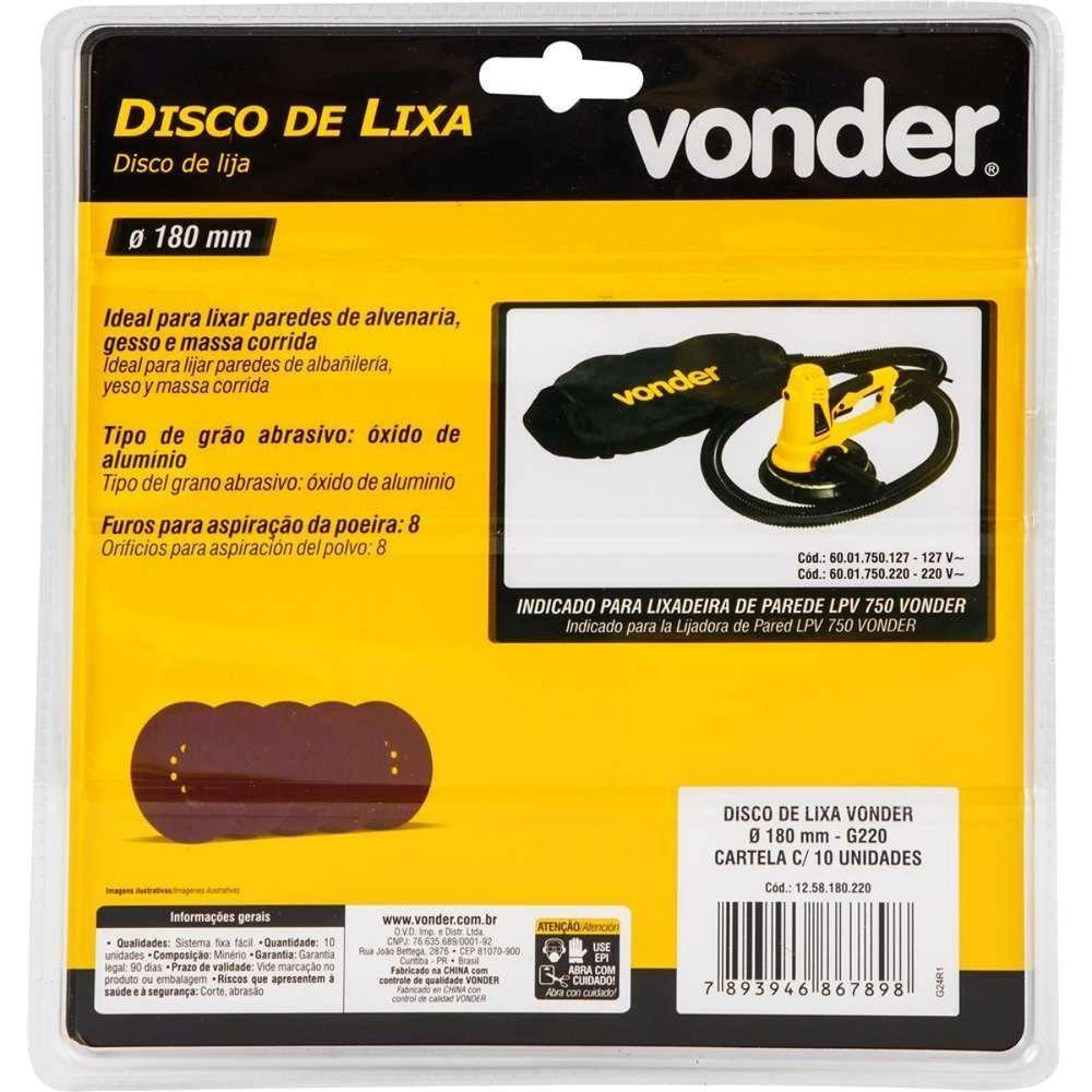 Disco Lixa 180 Mm G220 Com 10 Peças Vonder - 5