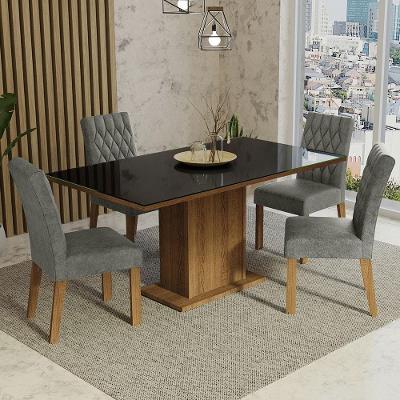 Conjunto de Jantar Marilia 4 Lugares Tampo em MDP com Vidro Rustic Preto Silver