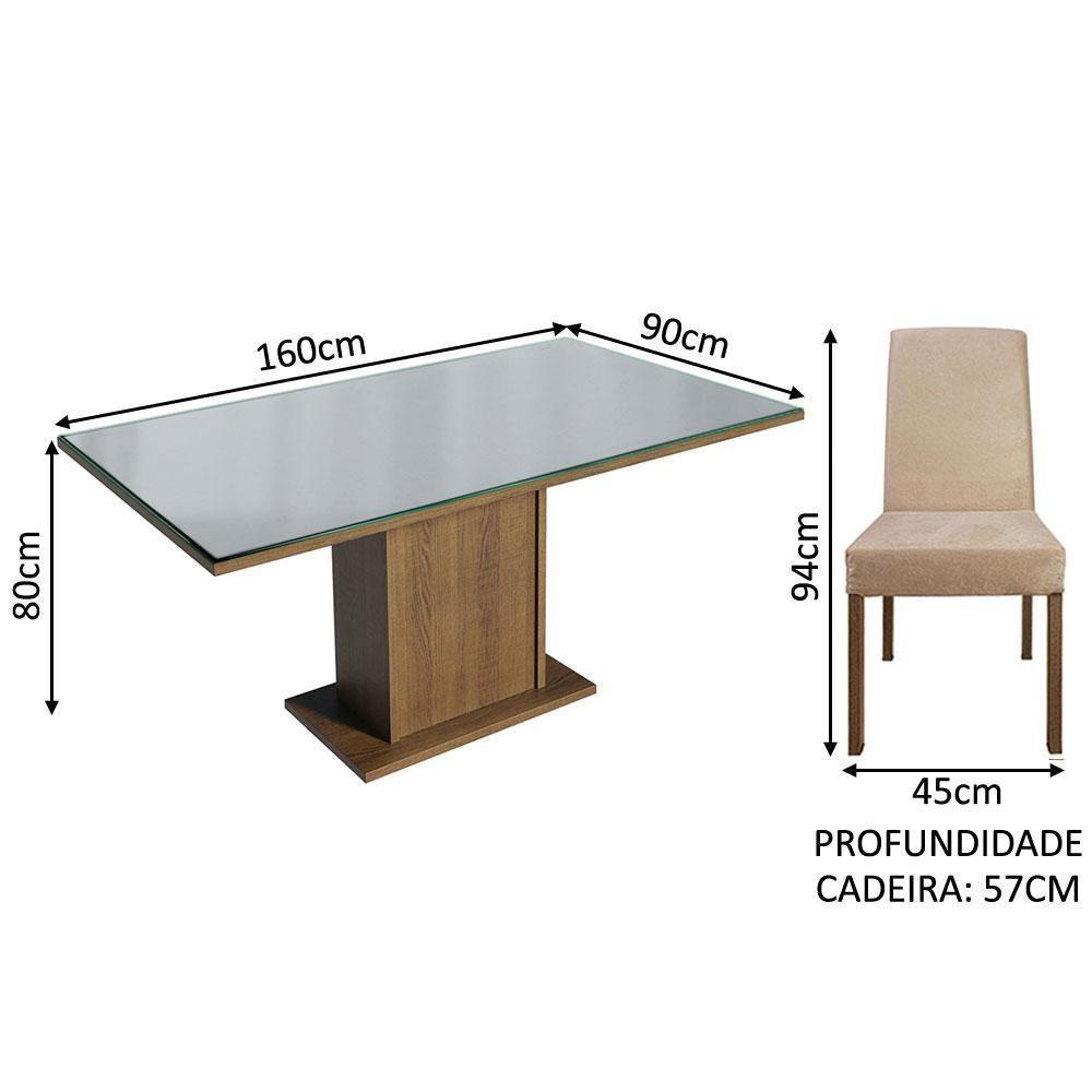 Conjunto Sala De Jantar Mesa Tampo De Vidro 6 Cadeiras Rustic/cinza/imperial - 7