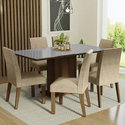 Conjunto de Jantar Alexis 6 Lugares Tampo de Vidro com Cadeiras Estofadas Rustic Cinza Imperial