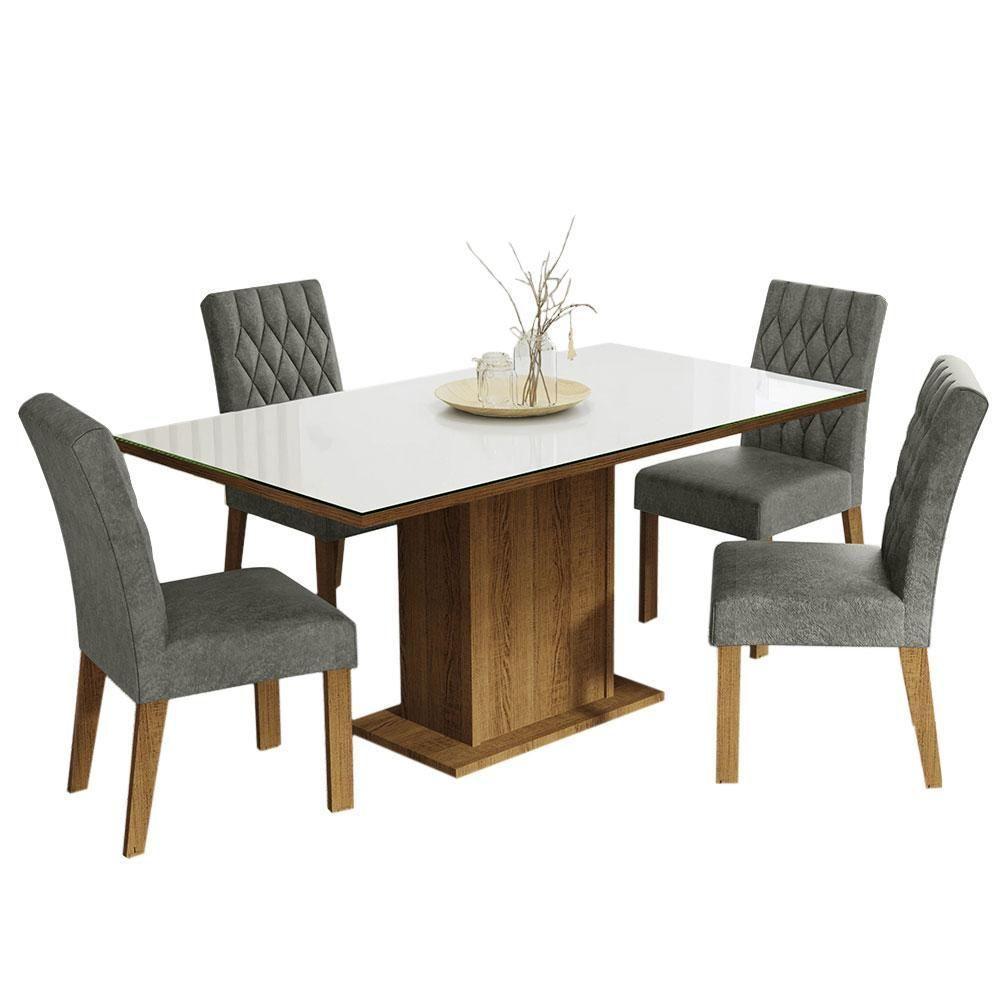 Conj. Mesa Tampo De Vidro 4 Cadeiras Rustic/Branco/silver - 10