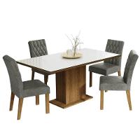 Conj. Mesa Tampo De Vidro 4 Cadeiras Rustic/Branco/silver - 10