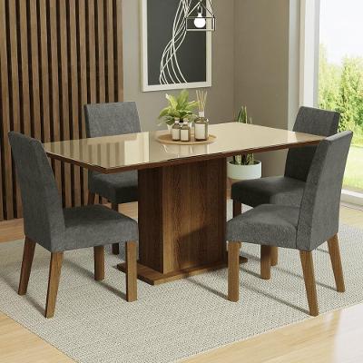 Conjunto de Jantar Avril 4 Lugares Mesa com Tampo de MDP e Vidro Rustic Crema Silver