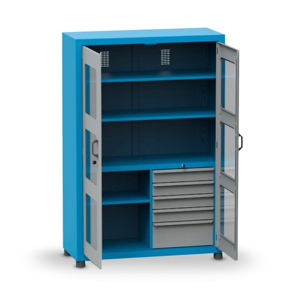 Armário Com 2 Prateleiras Reguláveis 5 Gavetas E Visor De Acrílico Arm007a Cmb - 2