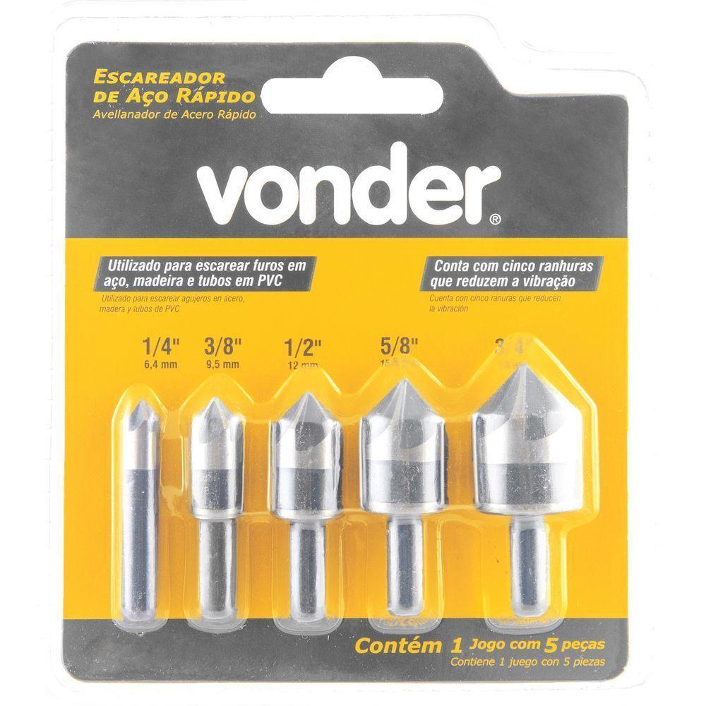 Jogo Escariadores Aço Rápido 1-4'' à 3-4'' Com 5 Peças Vonder - 4