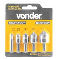 Jogo Escariadores Aço Rápido 1-4'' à 3-4'' Com 5 Peças Vonder - 4