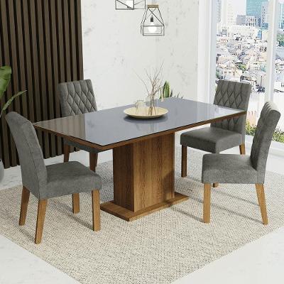 Conjunto de Jantar Marilia 4 Lugares Tampo de MDP com Vidro Rustic e Suede Cinza