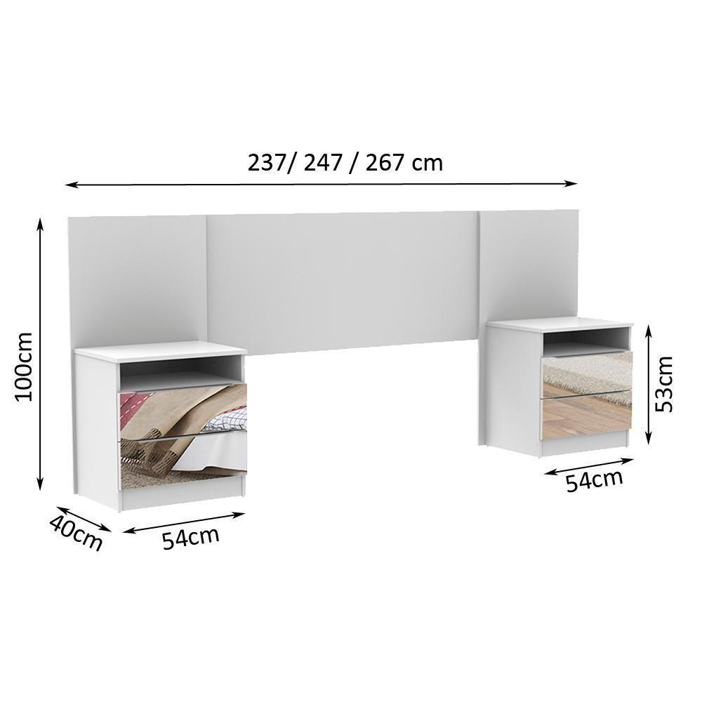 Cabeceira Extensível Branca com 2 Criados Espelho Madesa - 7