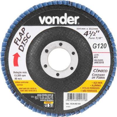 Flap Disc 4.1-2 G120 Costado Fibra Cônico Aço Carbono Vonder